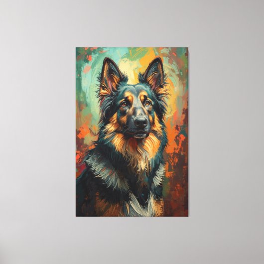 Artistic German Shepherd Portrait Vibrant Painting キャンバスプリント (正面)