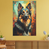 Artistic German Shepherd Portrait Vibrant Painting キャンバスプリント (インサイチュ (リビング))