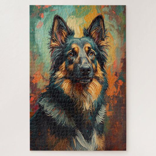 Artistic German Shepherd Portrait Vibrant Painting ジグソーパズル (縦)