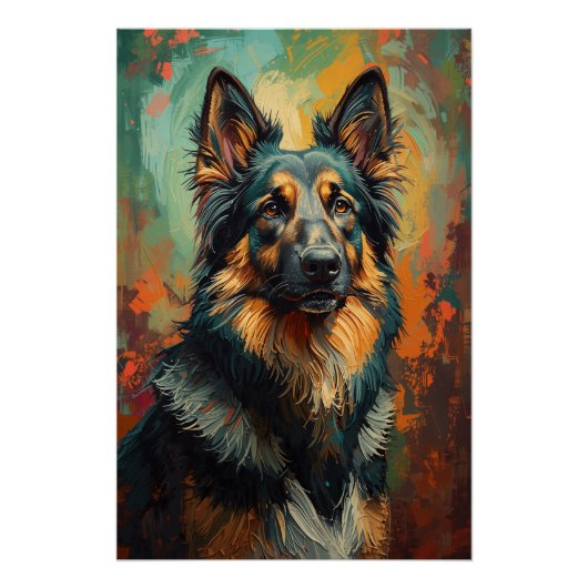 Artistic German Shepherd Portrait Vibrant Painting ポスター (正面)