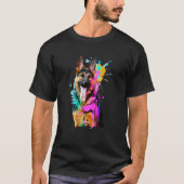 Artistic German Shepherd with Paint Splashes Tシャツ (正面)