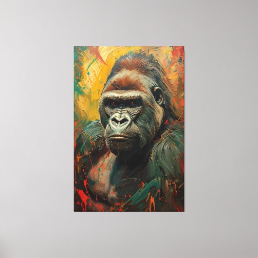 Artistic Gorilla Portrait Vibrant Oil Painting キャンバスプリント (正面)