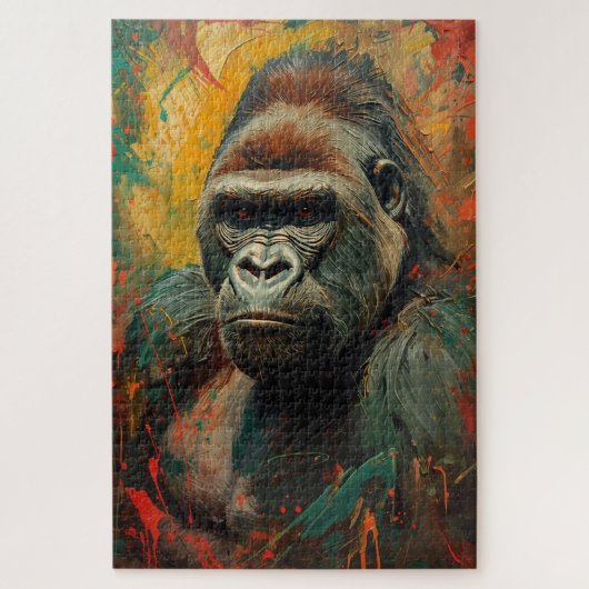 Artistic Gorilla Portrait Vibrant Oil Painting ジグソーパズル (縦)