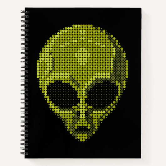 Artistic Green Alien Head on Black Background ノートブック (正面)