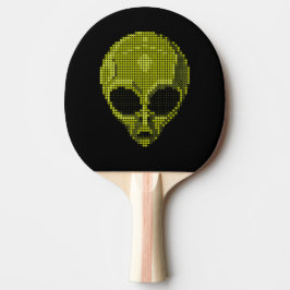 Artistic Green Alien Head on Black Background 卓球ラケット
