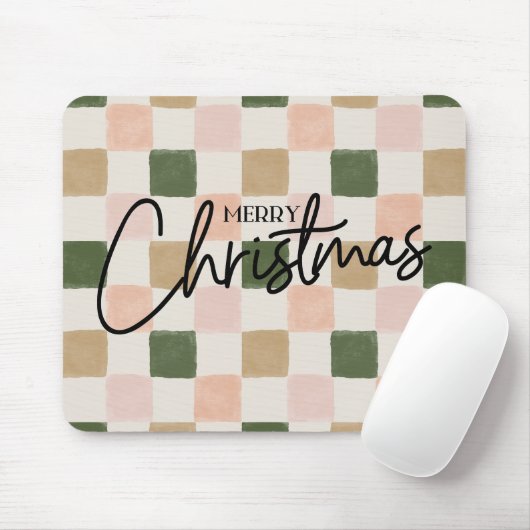 Artistic hand painted checkered Merry Christmas マウスパッド (マウス)