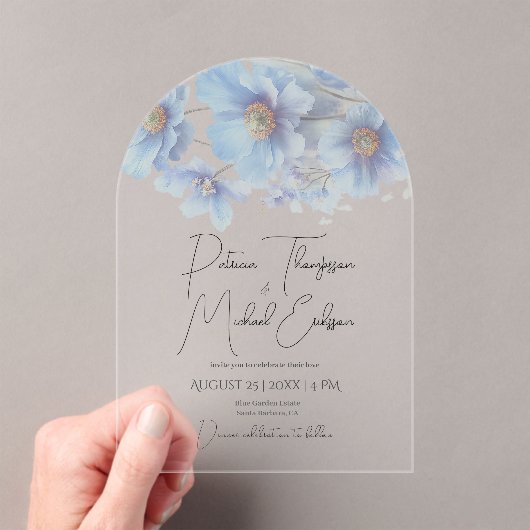 Artistic Handwritten Blue Himalayan Poppy Wedding  アクリル招待状 (インサイチュ (ポータブル))