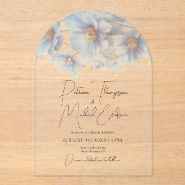 Artistic Handwritten Blue Himalayan Poppy Wedding  アクリル招待状