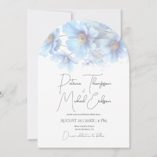 Artistic Handwritten Blue Himalayan Poppy Wedding  招待状 (正面)
