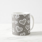 Artistic Hearts Seamless Pattern - Grey Background コーヒーマグカップ (正面右)