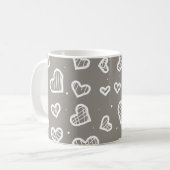 Artistic Hearts Seamless Pattern - Grey Background コーヒーマグカップ (正面左)