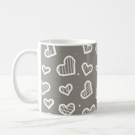 Artistic Hearts Seamless Pattern - Grey Background コーヒーマグカップ (左)