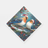 Artistic Holiday Christmas Birds With Santa Hats スタンダードランチョンナプキン (角)
