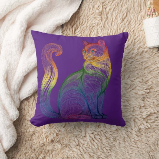 Artistic Home Decor Vibrant Swirl Cat クッション (ブランケット)