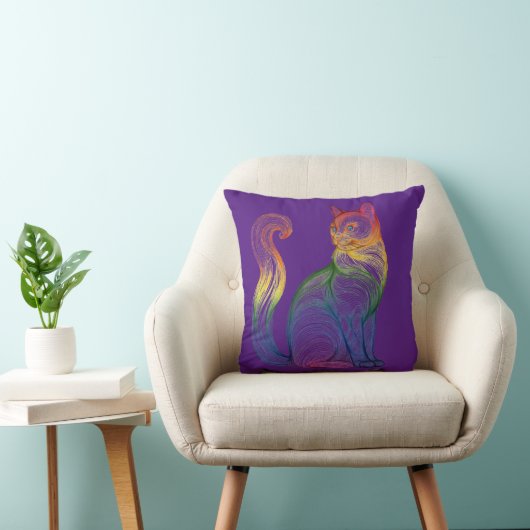 Artistic Home Decor Vibrant Swirl Cat  クッション (椅子)