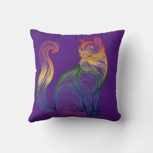 Artistic Home Decor Vibrant Swirl Cat  クッション (裏面)