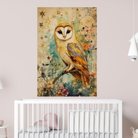 Artistic illustration of a barn owl, ポスター (子ども部屋2)
