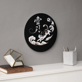 Artistic Japanese Cat Soccer Unique Home Decor Gif ラージ壁時計