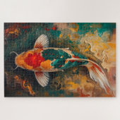 Artistic Japanese Koi Fish Portrait Oil Painting ジグソーパズル (横)