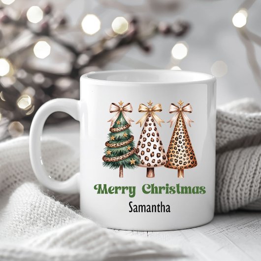 Artistic Leopard Christmas Trees Custom Name Mug コーヒーマグカップ