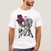 Artistic life Photo camera on tripod pink design  Tシャツ (正面)