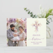 Artistic Lilac Floral Christian Cross Baptism サンキューカード (スタンド正面)