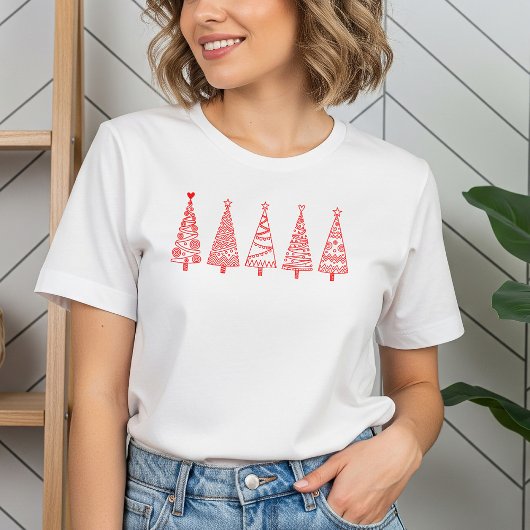 Artistic Line Art Christmas Trees Holiday Tee Tシャツ