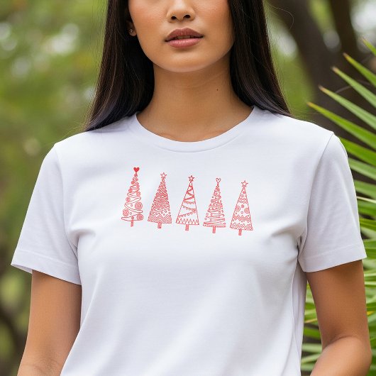 Artistic Line Art Christmas Trees Holiday Tee Tシャツ