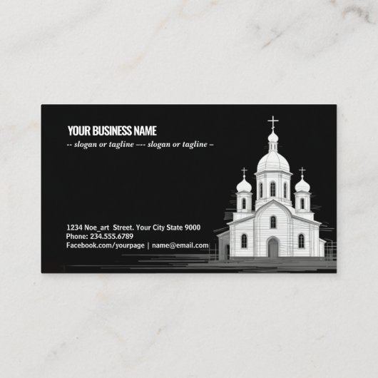 Artistic Line Art Church on Black 名刺 (裏面)
