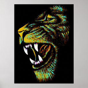 Artistic Lion Head Illustration - Lion Poster ポスター