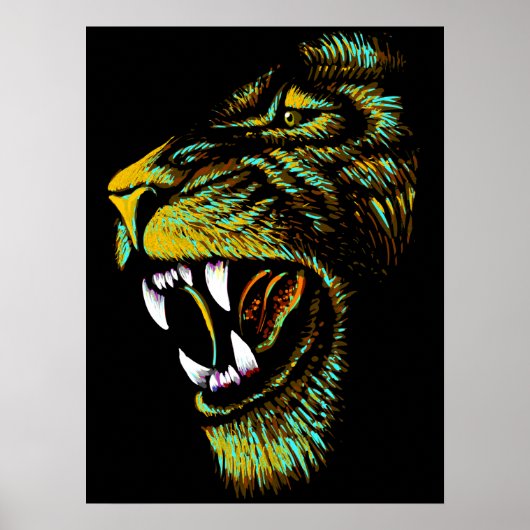 Artistic Lion Head Illustration - Lion Poster ポスター (正面)