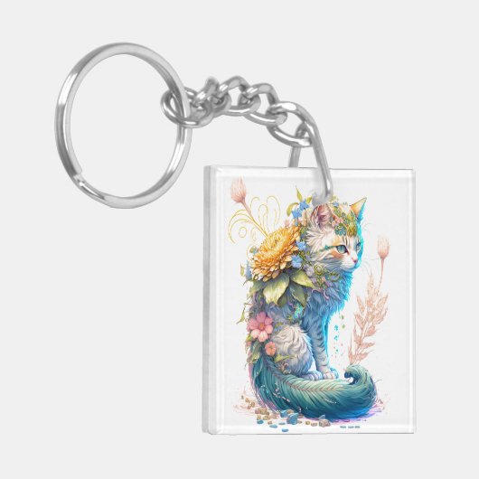 Artistic Majestic Kitty Cat Illustration キーホルダー (正面左)