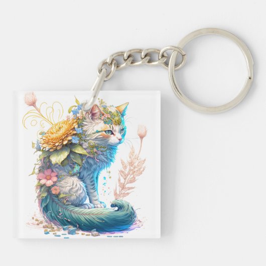 Artistic Majestic Kitty Cat Illustration キーホルダー (裏面)