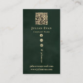 Artistic Modern Emerald Green & Gold Business Card 名刺 (裏面)