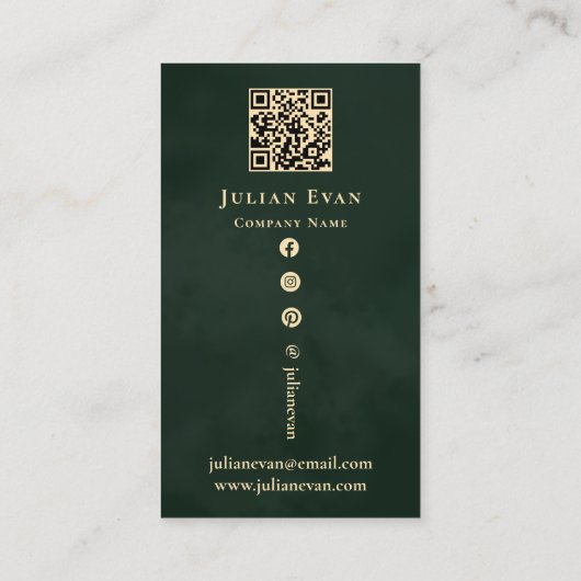 Artistic Modern Emerald Green & Gold Business Card 名刺 (裏面)