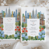 Artistic NYC Skyline Blue Hydrangea Red Poppy Wedd 招待状