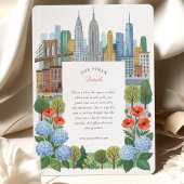 Artistic NYC Skyline Blue Hydrangea Red Poppy Wedd 招待状