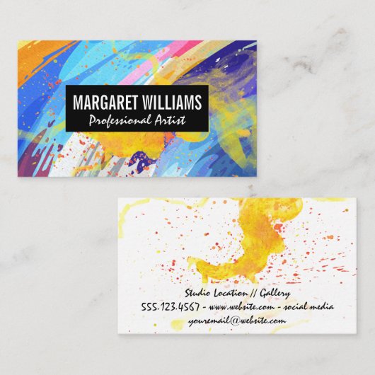 Artistic Paint Colorful Background | Stylish 名刺 (正面/裏面)