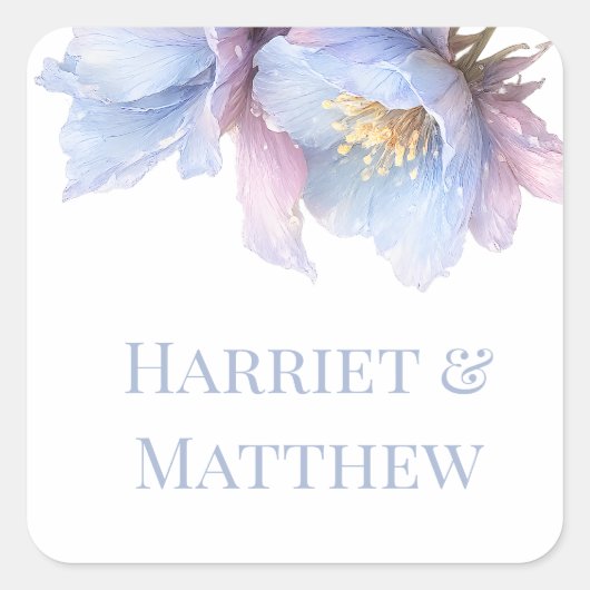 Artistic Pastel Botanical Florals Wedding スクエアシール (正面)