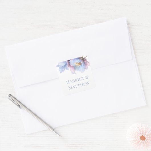 Artistic Pastel Botanical Florals Wedding スクエアシール (封筒)