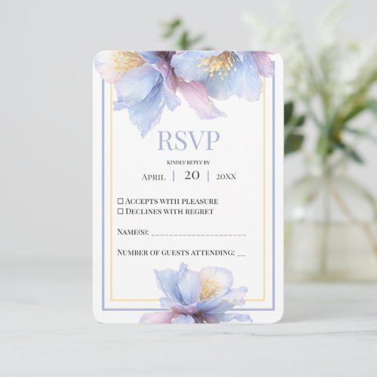 Artistic Pastel Botanical Florals Wedding 出欠カード (スタンド正面)