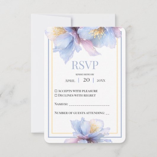 Artistic Pastel Botanical Florals Wedding 出欠カード (正面)
