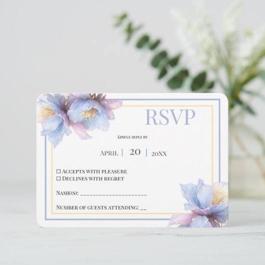 Artistic Pastel Botanical Florals Wedding 出欠カード (スタンド正面)