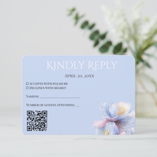 Artistic Pastel Botanical Florals Wedding QR Code 出欠カード (スタンド正面)
