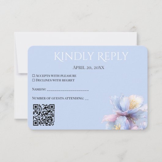 Artistic Pastel Botanical Florals Wedding QR Code 出欠カード (正面)