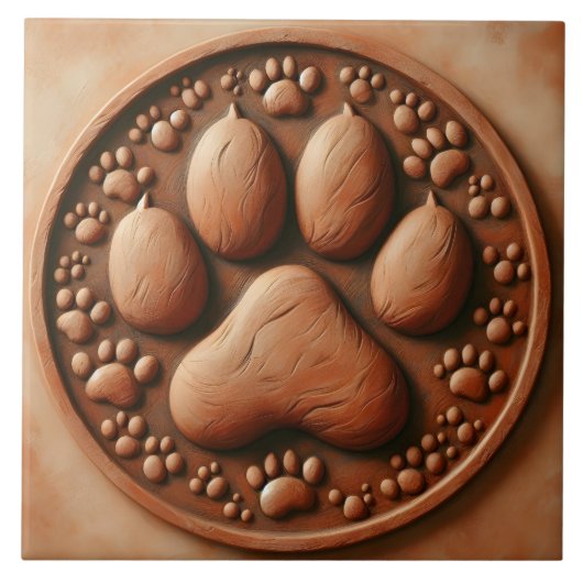 Artistic Paw Print Tile Adorning a Rustic Surface タイル (正面)