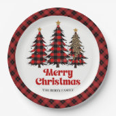 Artistic Plaid Christmas Tree Custom Name Paper   ペーパープレート (正面)