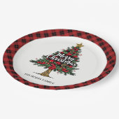 Artistic Plaid Tree Holiday Custom Name Paper Plat ペーパープレート (アングル)