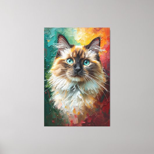 Artistic Ragdoll Cat Portrait Vibrant Oil Painting キャンバスプリント (正面)