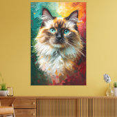 Artistic Ragdoll Cat Portrait Vibrant Oil Painting キャンバスプリント (インサイチュ (リビング))